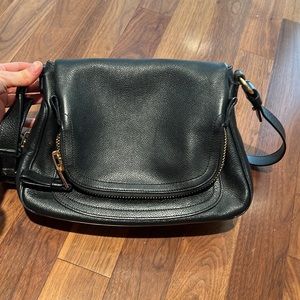 Tom Ford Jennifer Black and Gold Zip Crossbody Handbag